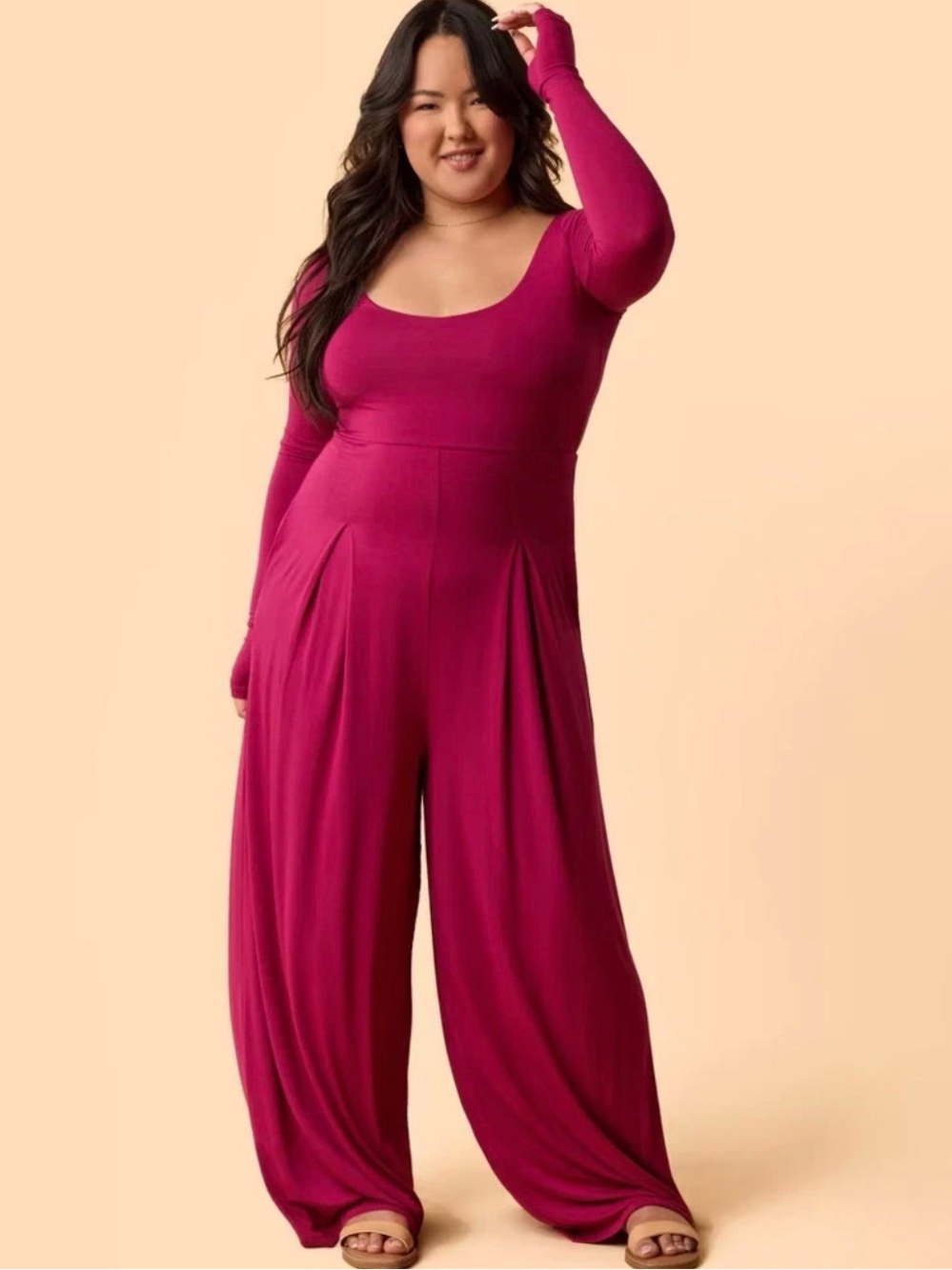NWT Blogilates Cascade V-Neck Wide Leg Jumpsuit Burgundy Plus Size 3X - Picture 2 of 6